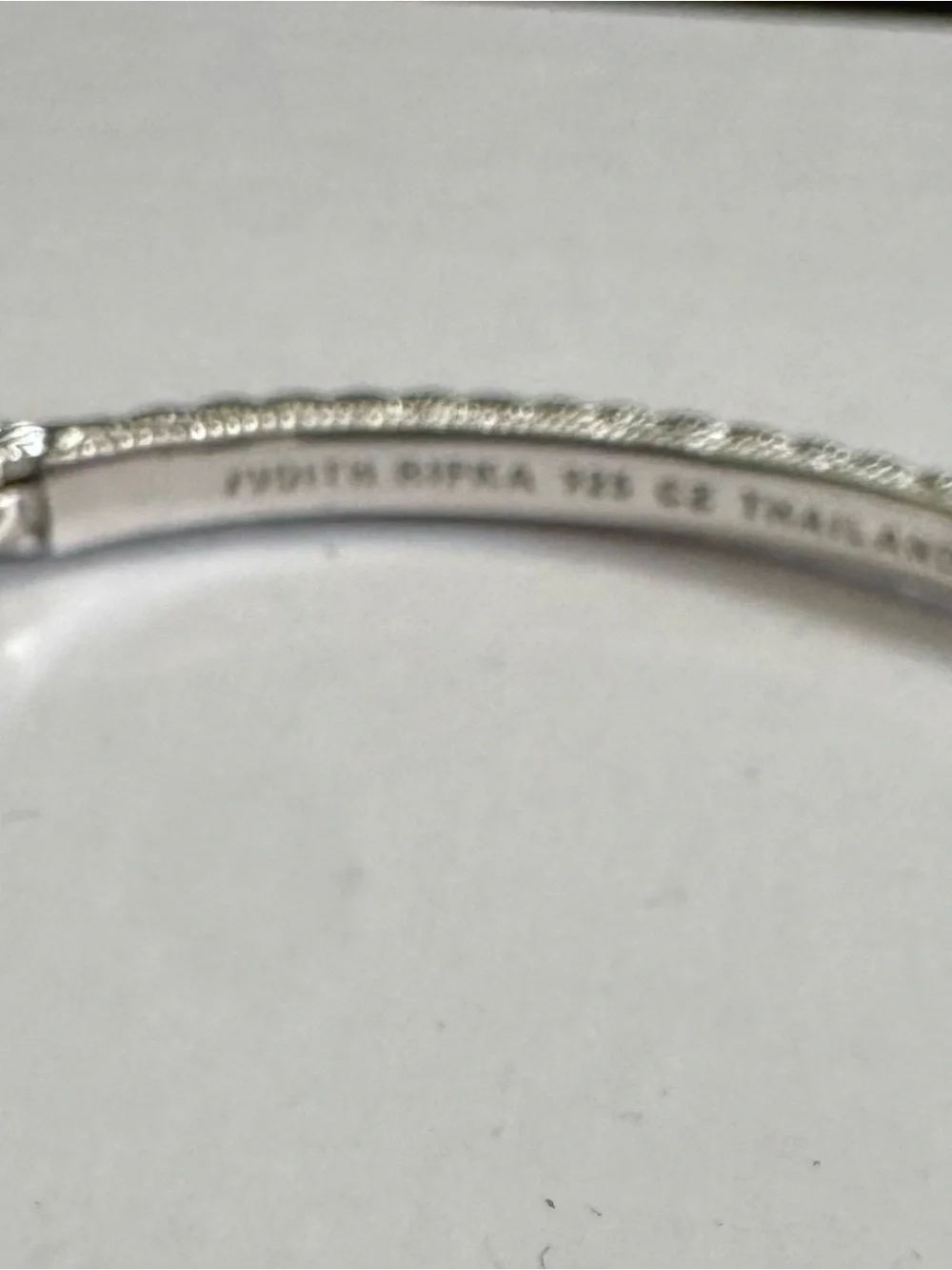 Judith Ripka 925 Silver Textured Bangle w/ Stations 3  Round Diamonique Crystals - Picture 9 of 9
